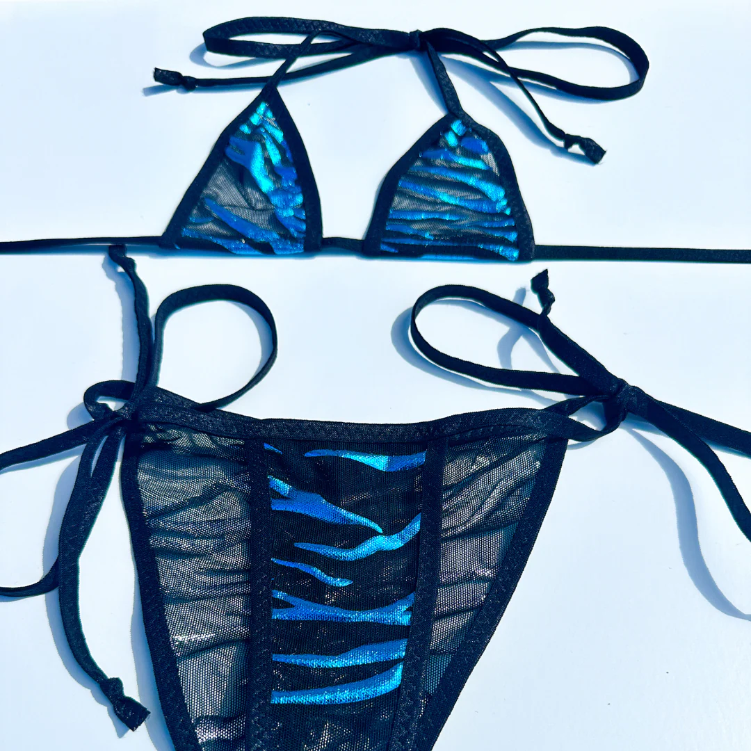 Aqua Blue Foil Zebra Stripe - Black - 2 piece scrunch butt set - Image 3