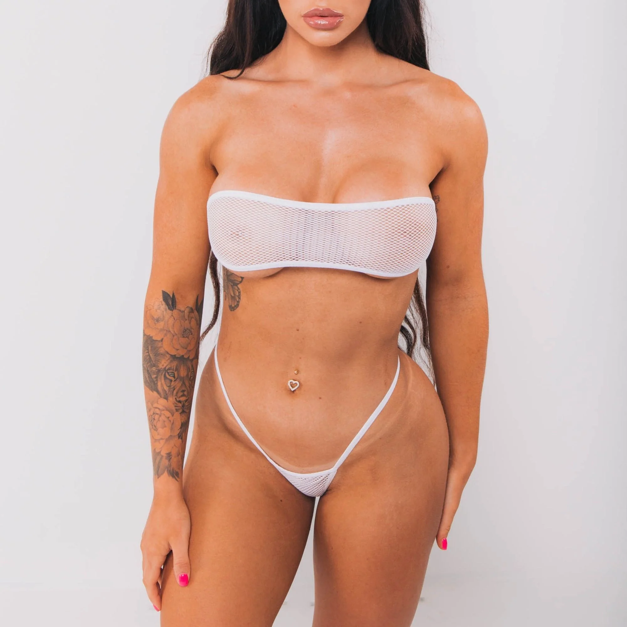 Bandeau Bikini - White Fishnet - White - Image 2