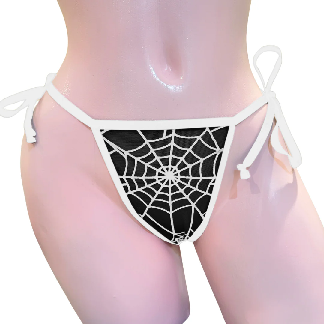 Black Mesh White Spider Web - White - 3 piece scrunch butt set (Thong included) - Image 3
