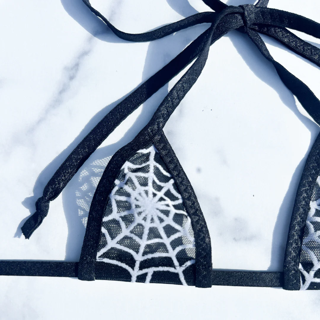 Black Mesh with White Spider web - Black - Micro G-string Set Completely See Through - Image 4