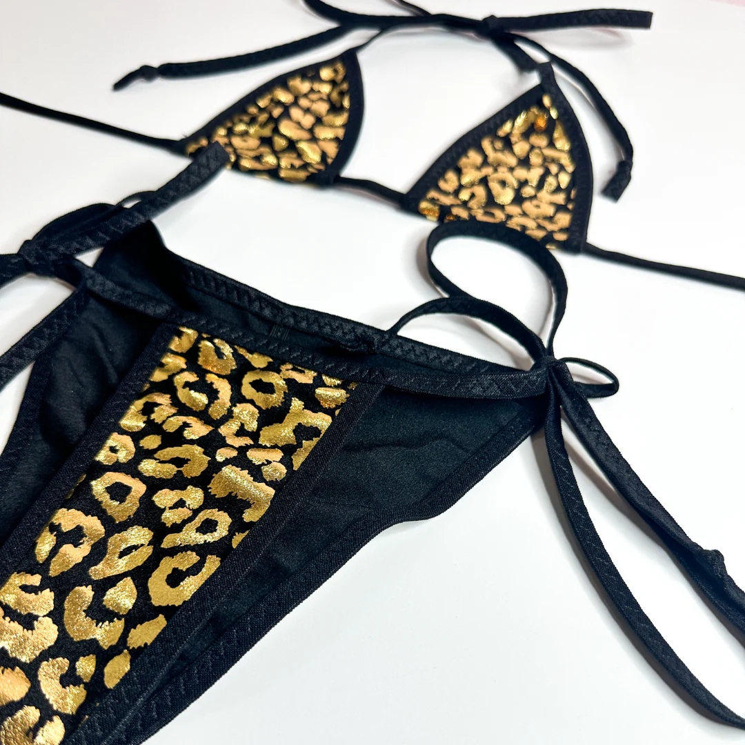 Gold Foil and Black Leopard - Black - 2 piece scrunch butt set - Image 3