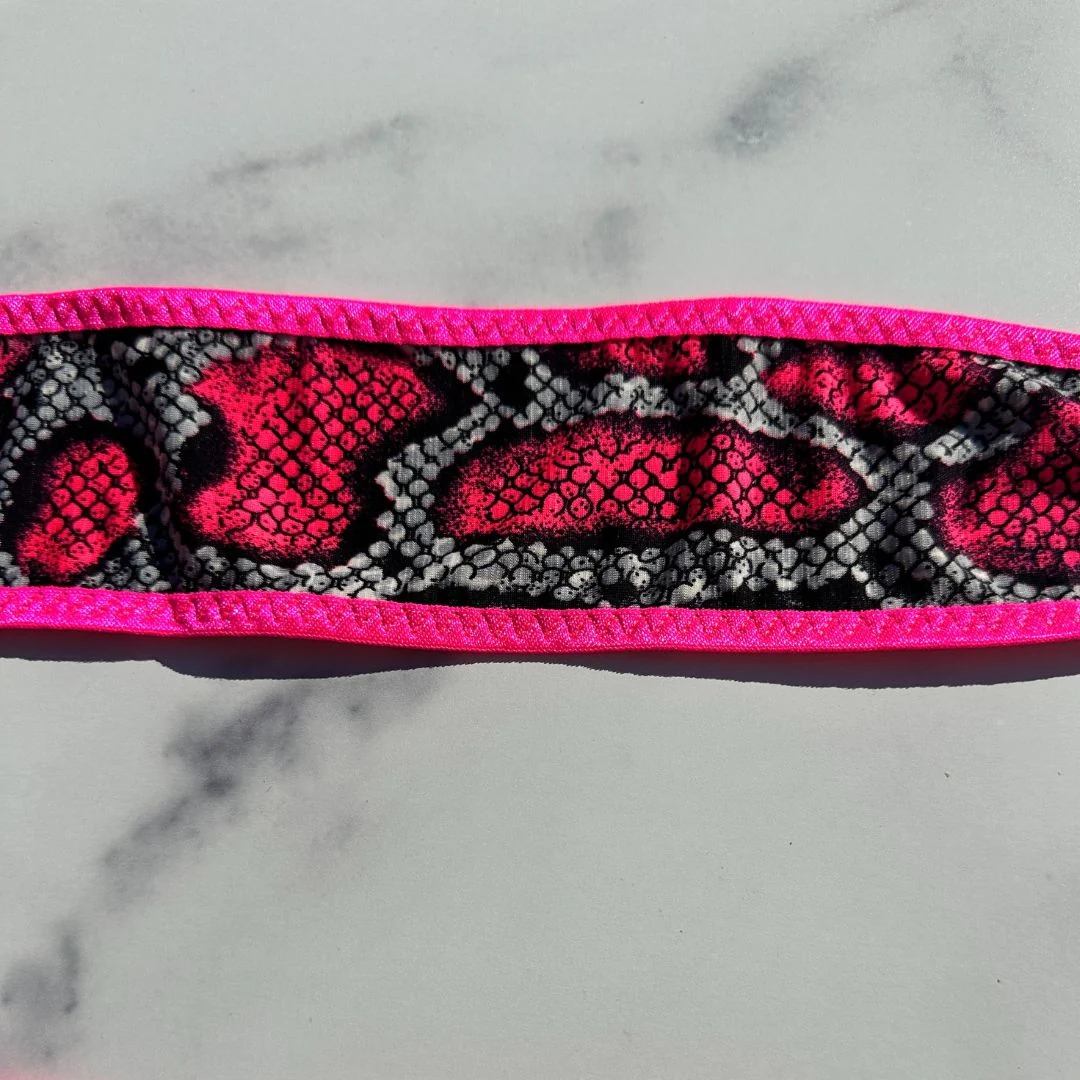 Grey and Pink Snakeskin GLOW IN BLACK LIGHT - Pink - Bandeau with Micro G-string Thong - Image 13