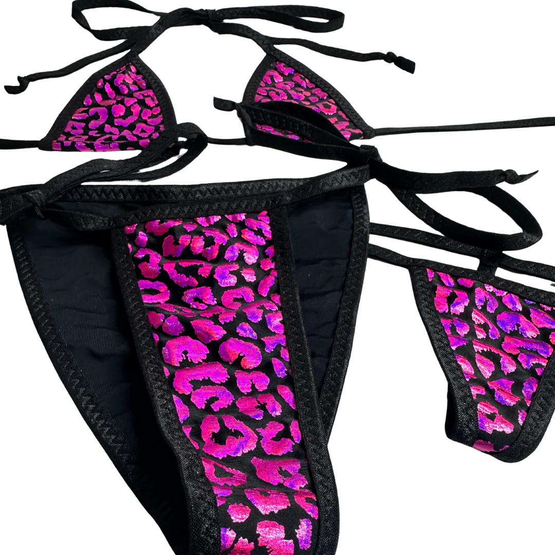 Holographic Burgandy Leopard - Black - 3 piece Scrunch butt set - Image 3