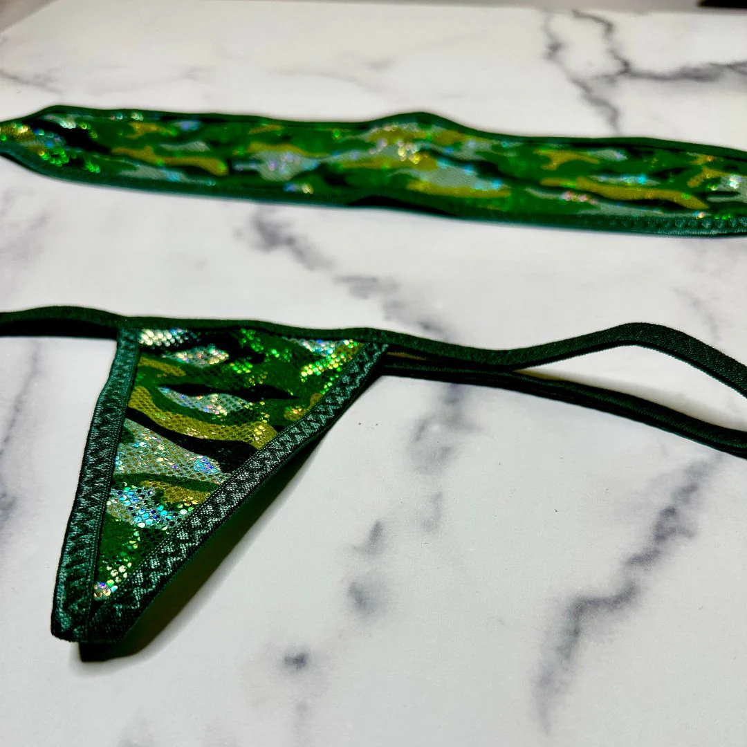 Holographic Green Camouflage - Dark Green - Bandeau with Micro G-string Thong - Image 4