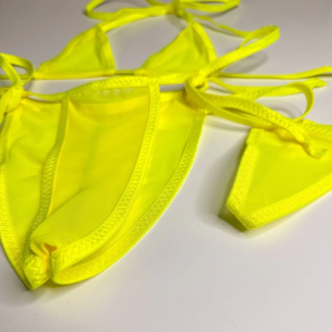 Neon Yellow Mesh Completely See Through - Neon Yellow - Scrunch Butt Three Piece (Thong Included) - Image 2