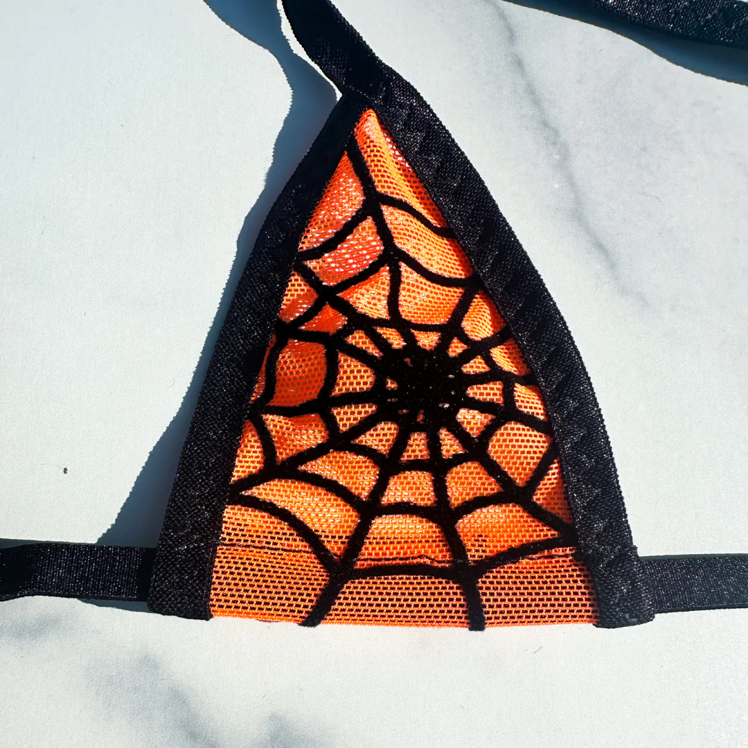 Orange Mesh Black Spider Web - Black - 3 piece scrunch butt set (Thong included) - Image 7