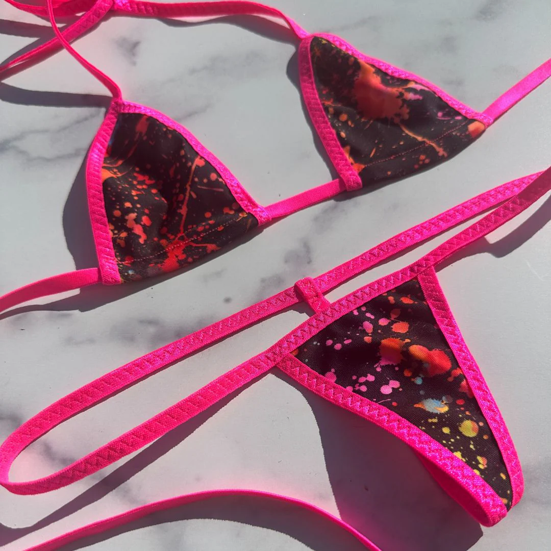 Paint Splatter - Neon Pink - GLOW IN BLACK LIGHT - Micro G-string - Image 7