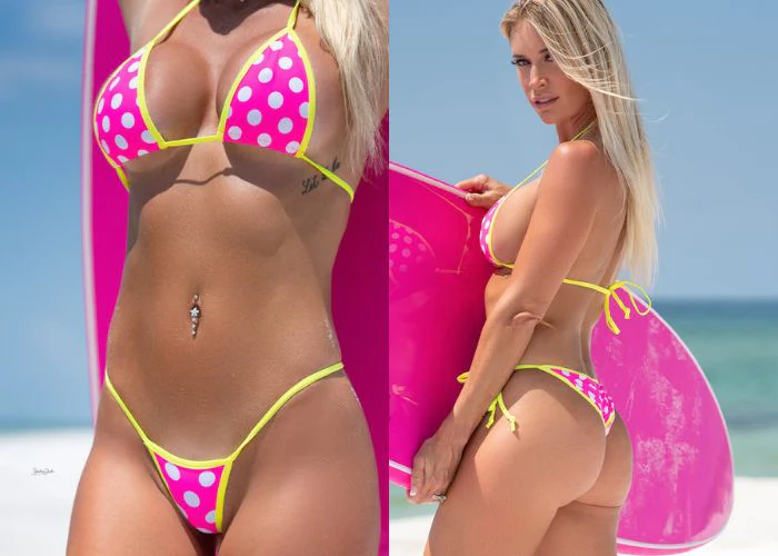 Neon Pink with White Polka Dots - Neon Yellow - Scrunch Butt Two Piece - Image 3