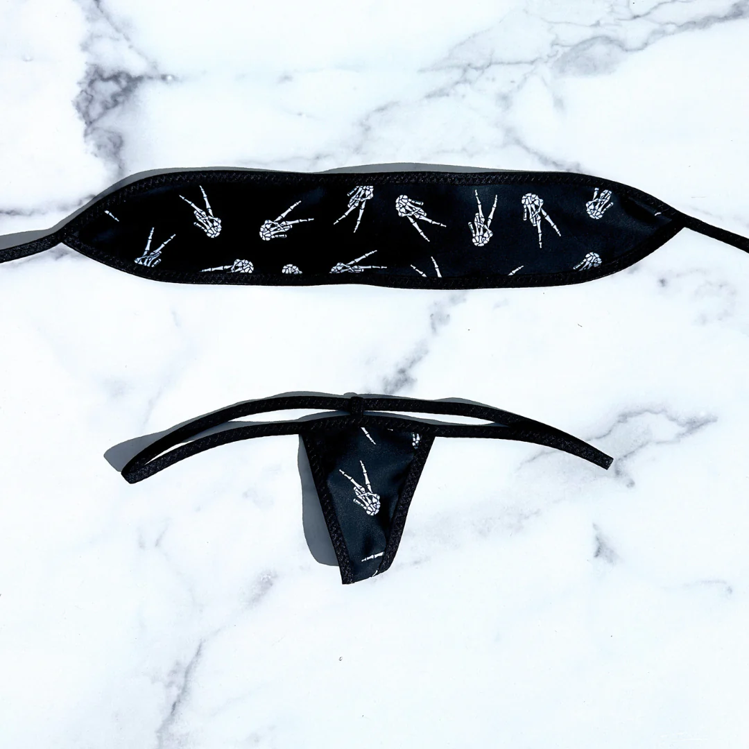 Skeleton - Black - Bandeau with Micro G-string Thong